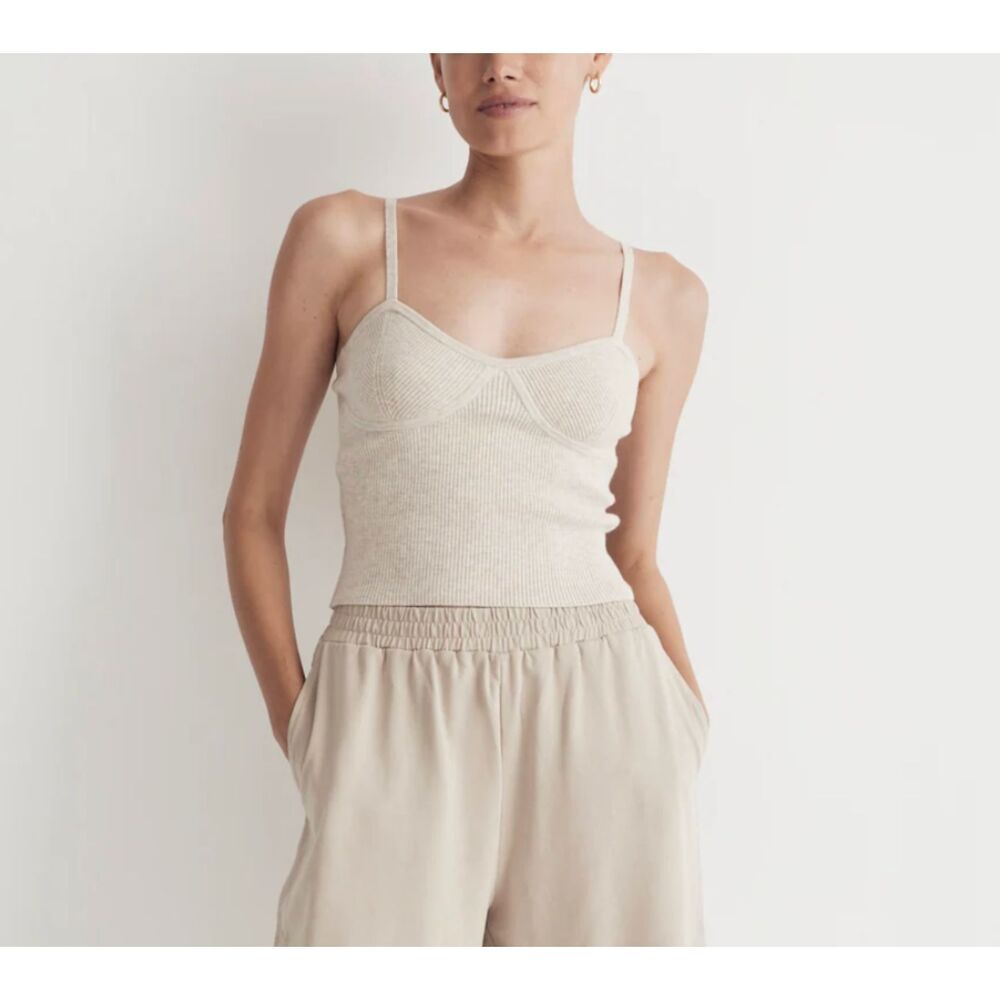 MADEWELL Corset Style Crop Sweater Tank Heather Sand X-Small